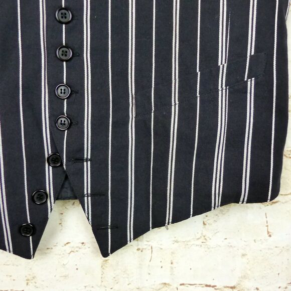 Pentagramma Vest Men 50 40 US Black White Pinstripe Button Front Waistcoat Italy - Picture 4 of 14